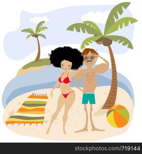 Sexy couple on the beach. Summer holiday poster