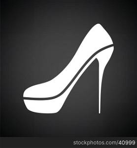 Sexy high heel shoe icon. Black background with white. Vector illustration.