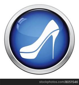 Sexy high heel shoe icon. Glossy button design. Vector illustration.