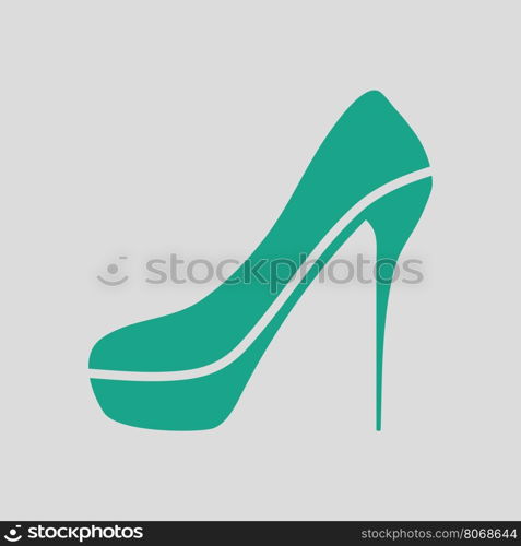 Sexy high heel shoe icon. Gray background with green. Vector illustration.