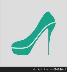 Sexy high heel shoe icon. Gray background with green. Vector illustration.