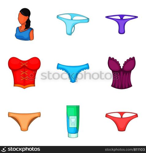 Sexy lingerie icons set. Cartoon set of 9 sexy lingerie vector icons for web isolated on white background. Sexy lingerie icons set, cartoon style