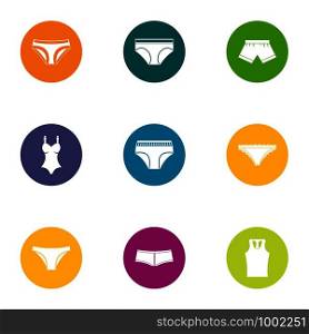 Sexy lingerie icons set. Flat set of 9 sexy lingerie vector icons for web isolated on white background. Sexy lingerie icons set, flat style