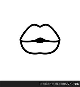 Sexy lips, female beautiful close mouth, drawn by one black line. Sexy lips, female mouth, drawn by one line