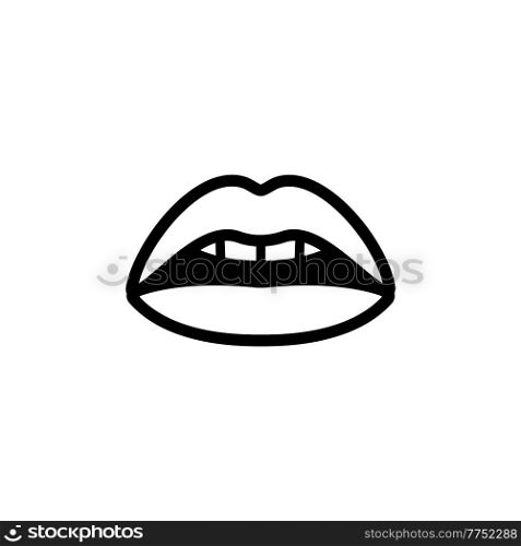 Sexy lips, female beautiful open mouth, drawn by one black line. Sexy lips, female open mouth, drawn by one line