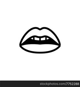 Sexy lips, female beautiful open mouth, drawn by one black line. Sexy lips, female open mouth, drawn by one line