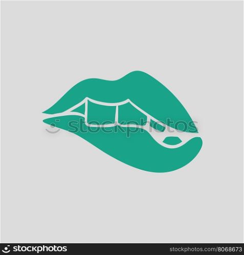 Sexy lips icon. Gray background with green. Vector illustration.