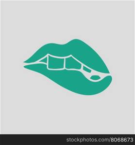 Sexy lips icon. Gray background with green. Vector illustration.