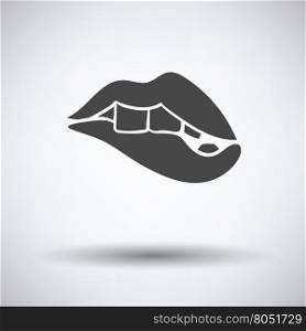 Sexy lips icon on gray background with round shadow. Vector illustration.