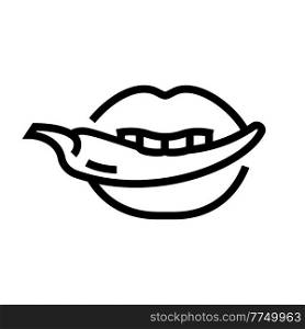 Sexy lips with chili pepper, hot chili pepper in open mouth, drawn by one black line. Sexy lips with hot chili pepper in open mouth