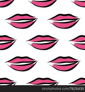 Sexy pink parted female lips seamless background pattern with a repeat motif in square format