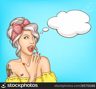 Sexy surprised woman wow pop art retro comic face vector image