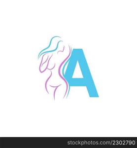 Sexy woman icon in front of letter A  illustration template vector