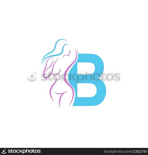 Sexy woman icon in front of letter B illustration template vector