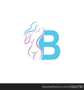Sexy woman icon in front of letter B illustration template vector