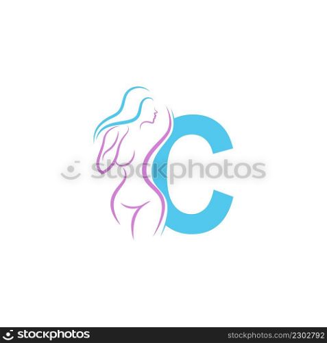 Sexy woman icon in front of letter C illustration template vector