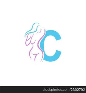 Sexy woman icon in front of letter C illustration template vector