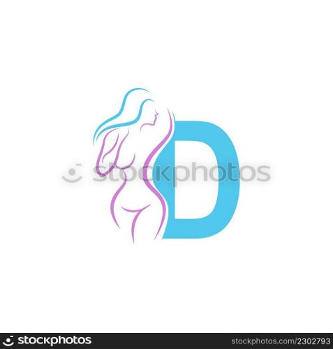 Sexy woman icon in front of letter D illustration template vector