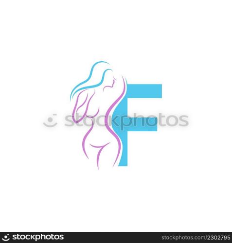 Sexy woman icon in front of letter F illustration template vector