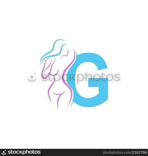 Sexy woman icon in front of letter G  illustration template vector