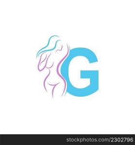 Sexy woman icon in front of letter G  illustration template vector