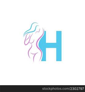 Sexy woman icon in front of letter H illustration template vector
