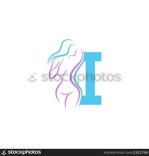 Sexy woman icon in front of letter I illustration template vector