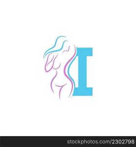 Sexy woman icon in front of letter I illustration template vector