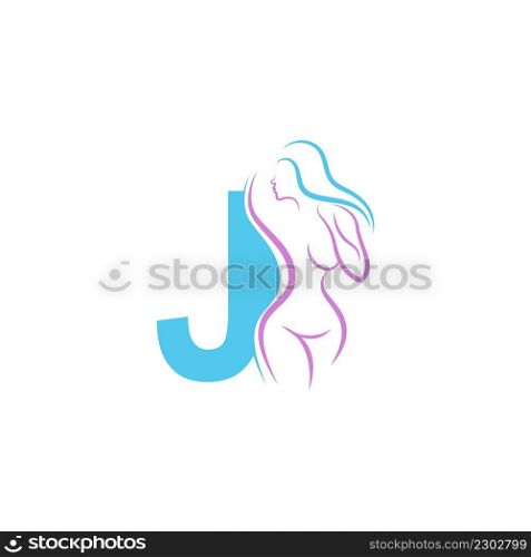 Sexy woman icon in front of letter J illustration template vector