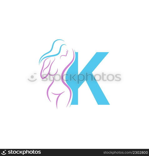 Sexy woman icon in front of letter K illustration template vector