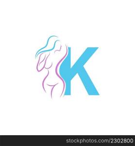 Sexy woman icon in front of letter K illustration template vector