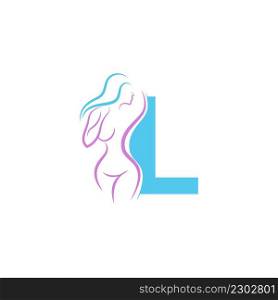 Sexy woman icon in front of letter L illustration template vector