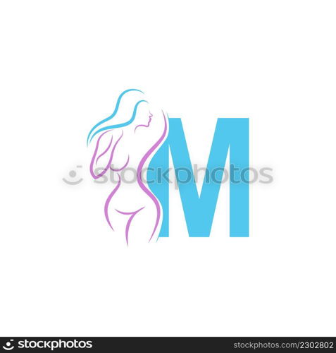 Sexy woman icon in front of letter M illustration template vector