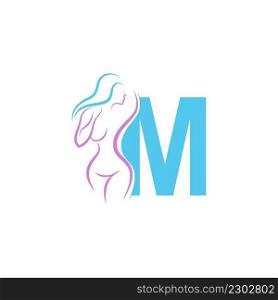 Sexy woman icon in front of letter M illustration template vector
