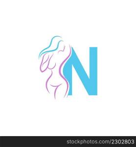 Sexy woman icon in front of letter N illustration template vector