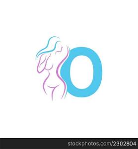 Sexy woman icon in front of letter O illustration template vector