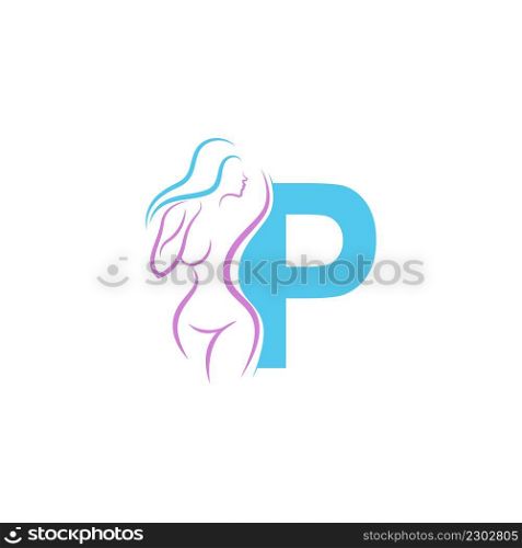 Sexy woman icon in front of letter P illustration template vector