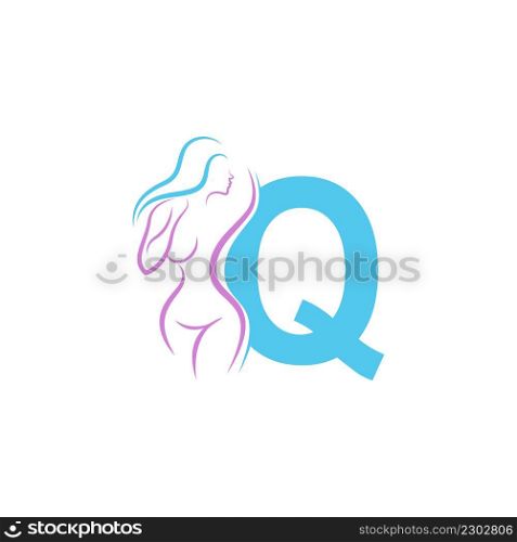 Sexy woman icon in front of letter Q illustration template vector