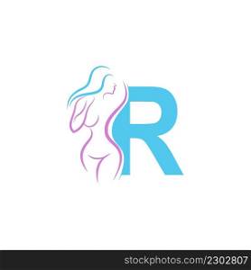 Sexy woman icon in front of letter R illustration template vector