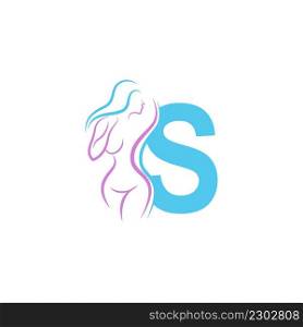 Sexy woman icon in front of letter S illustration template vector