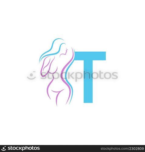 Sexy woman icon in front of letter T illustration template vector