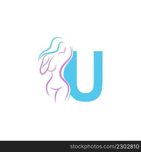 Sexy woman icon in front of letter U illustration template vector