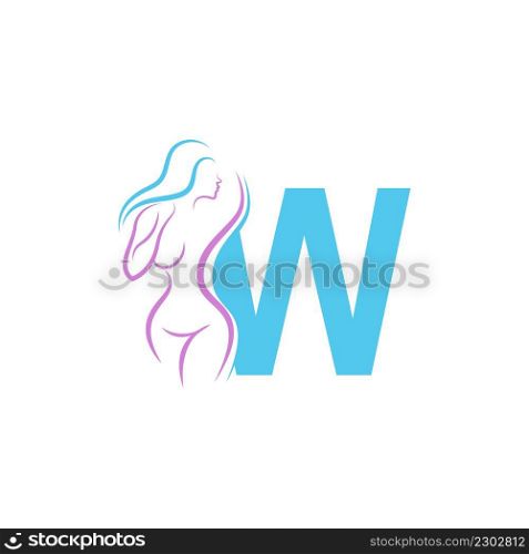 Sexy woman icon in front of letter W illustration template vector