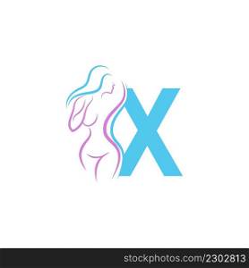Sexy woman icon in front of letter X illustration template vector