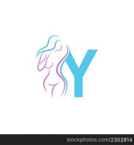 Sexy woman icon in front of letter Y illustration template vector