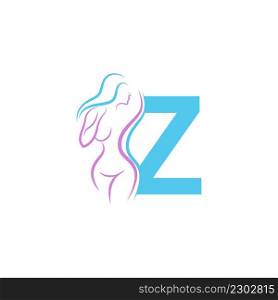 Sexy woman icon in front of letter Z illustration template vector