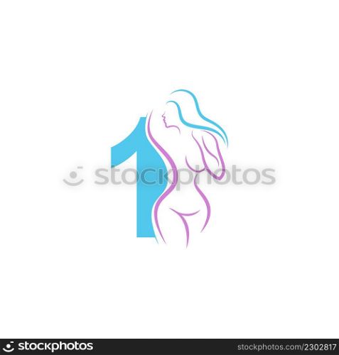 Sexy woman icon in front of number 1 illustration template vector