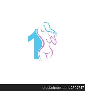 Sexy woman icon in front of number 1 illustration template vector