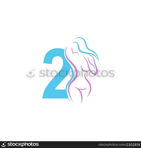Sexy woman icon in front of number 2 illustration template vector