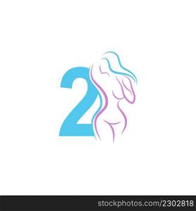 Sexy woman icon in front of number 2 illustration template vector